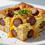 baked breakfast casserole with sausage and cheddar - featured image
