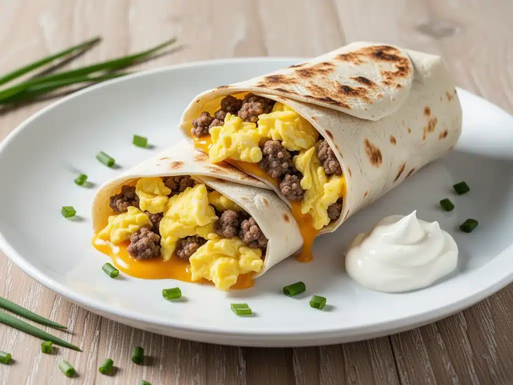 Back to School Breakfast Burritos: Easy Sausage Egg Recipe 4 breakfast burritos preparation steps