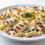 chicken alfredo pasta bake - featured image
