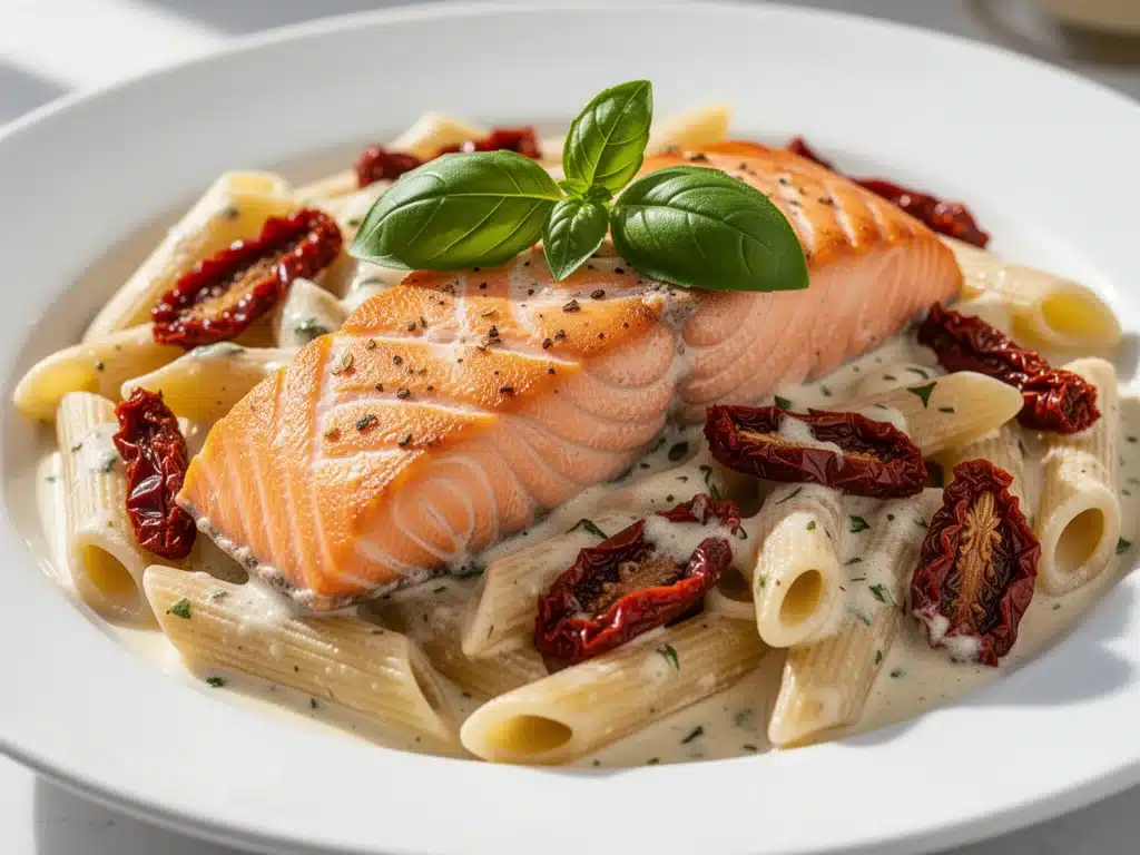 creamy tuscan salmon pasta - featured image