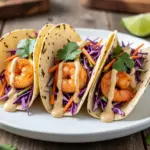 crispy shrimp tacos with chipotle lime slaw - featured image