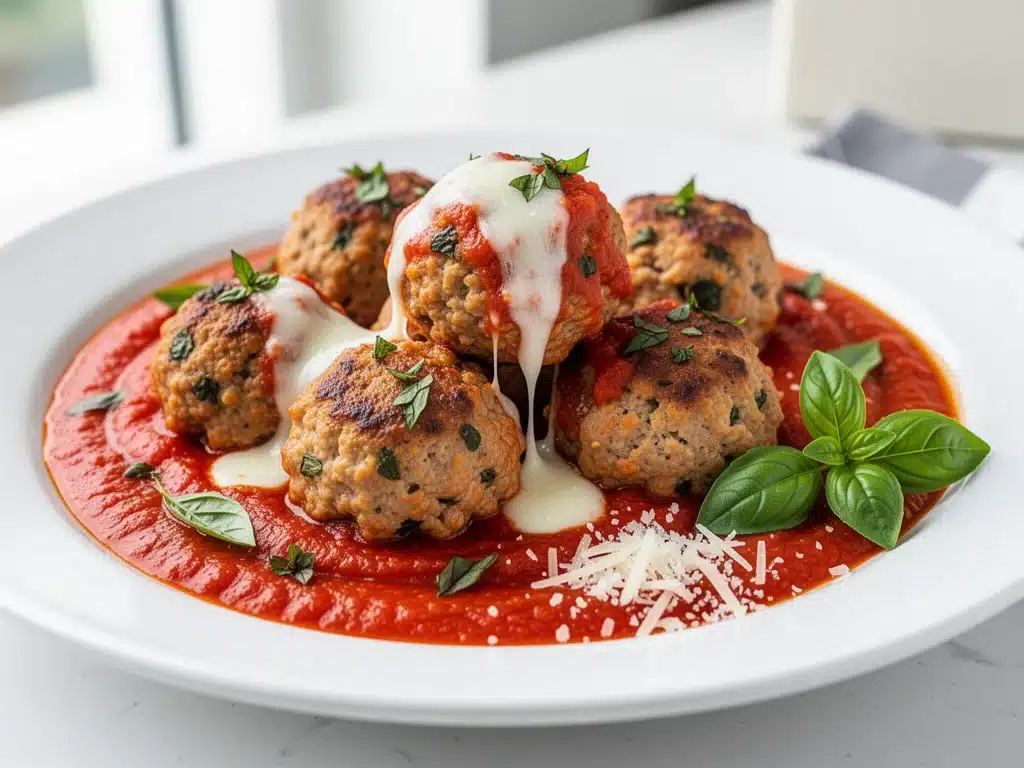 ground turkey meatballs with marinara - featured image