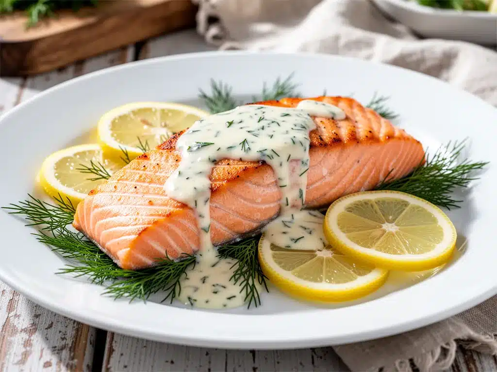 Healthy Baked Salmon with Lemon Dill Sauce: 15 Min 4 healthy baked salmon with lemon dill sauce preparation steps
