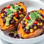 healthy stuffed sweet potatoes with black beans - featured image