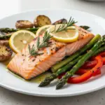 one-pan lemon garlic salmon dinner - featured image