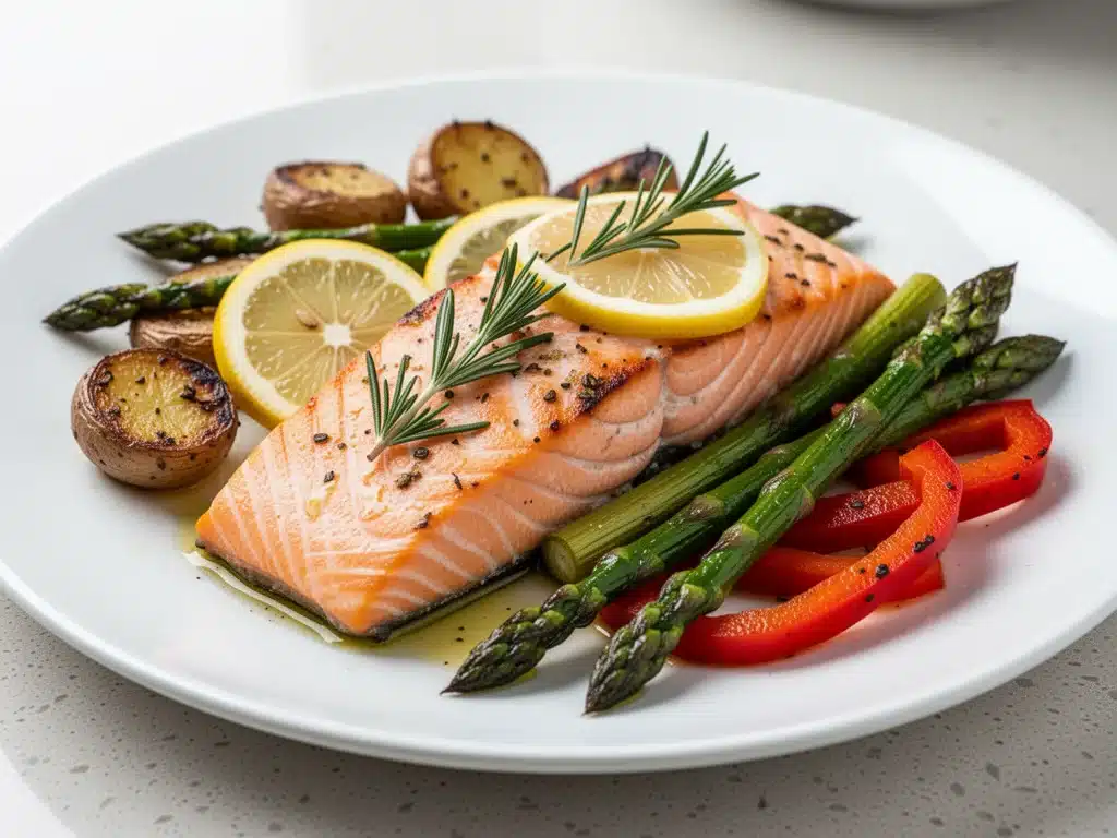 one-pan lemon garlic salmon dinner - featured image