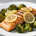 sheet pan salmon with broccoli - featured image