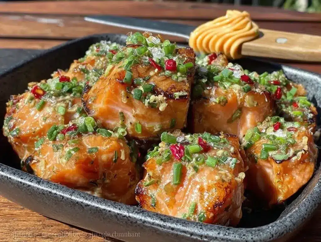 baked garlic butter salmon bites - featured image