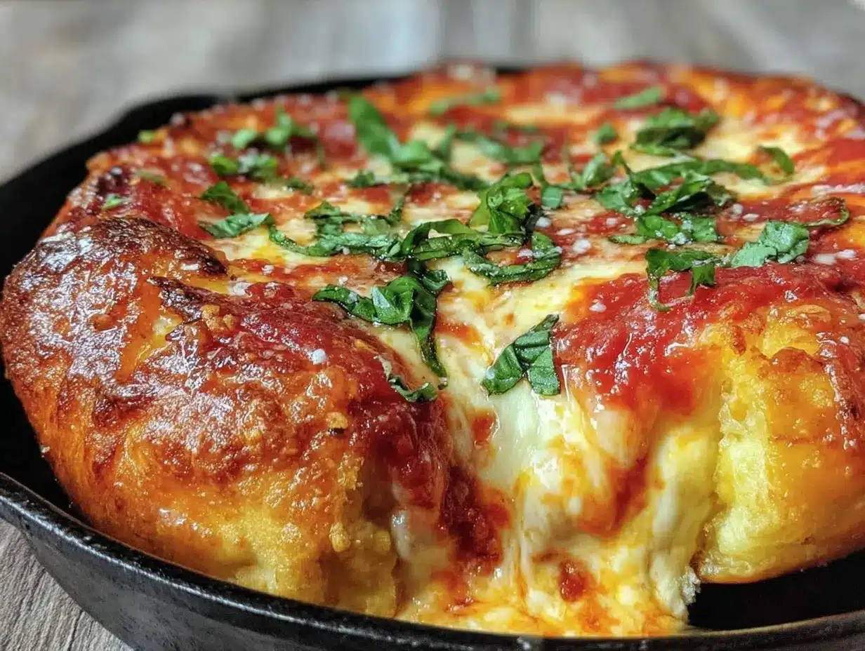 Cast Iron Margherita Pizza with Garlic Butter Crust 4 cast iron margherita pizza preparation steps