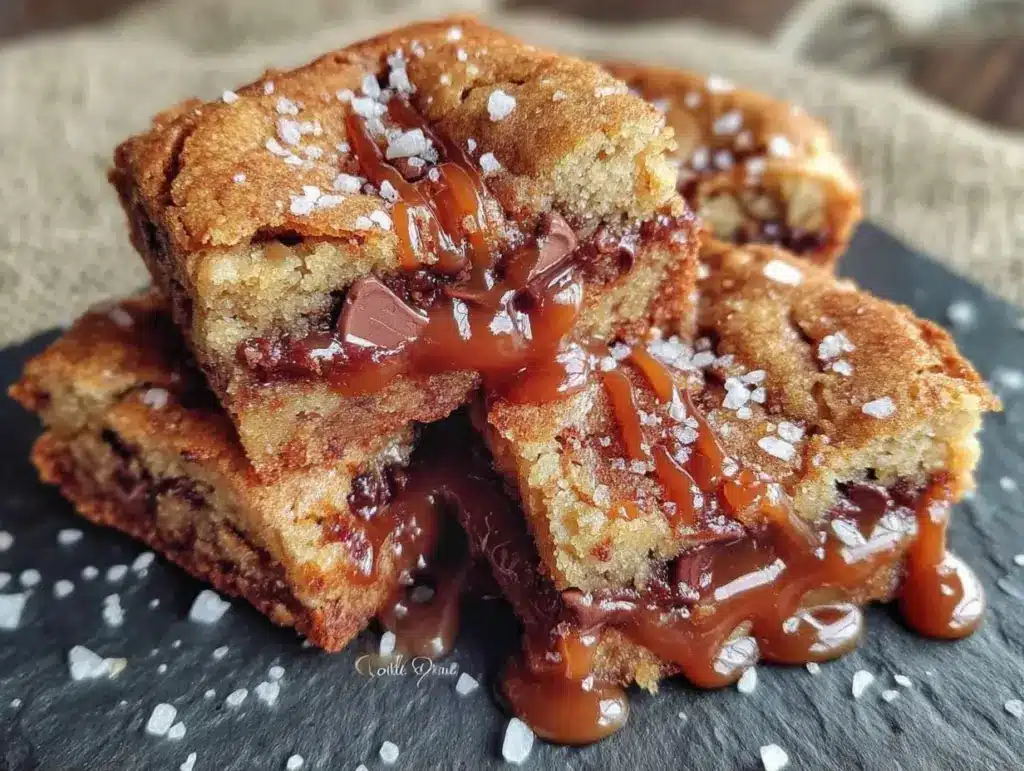 chewy salted caramel cookie bars - featured image