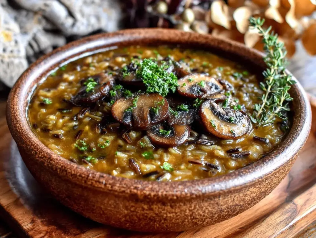 cozy wild rice mushroom soup - featured image