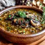 cozy wild rice mushroom soup - featured image