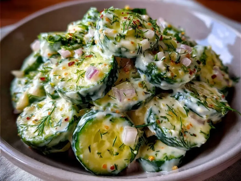 creamy cucumber salad with dill - featured image