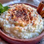 creamy vanilla bean rice pudding with cinnamon - featured image
