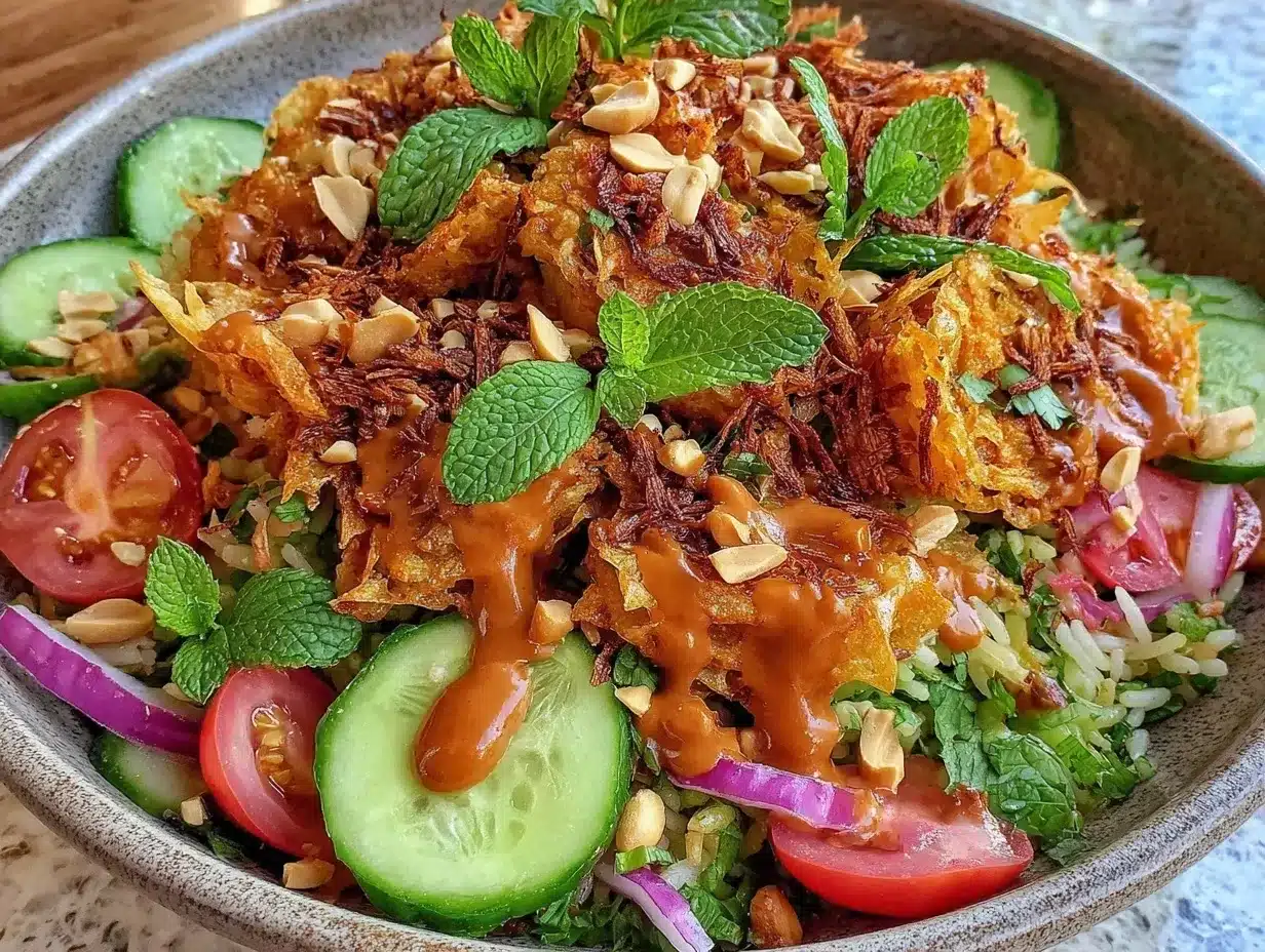 Crispy Rice Salad: 5-Step Spicy Peanut Adventure 4 crispy rice salad preparation steps