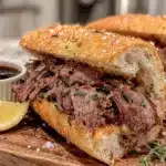 easy crockpot french dip sandwiches - featured image