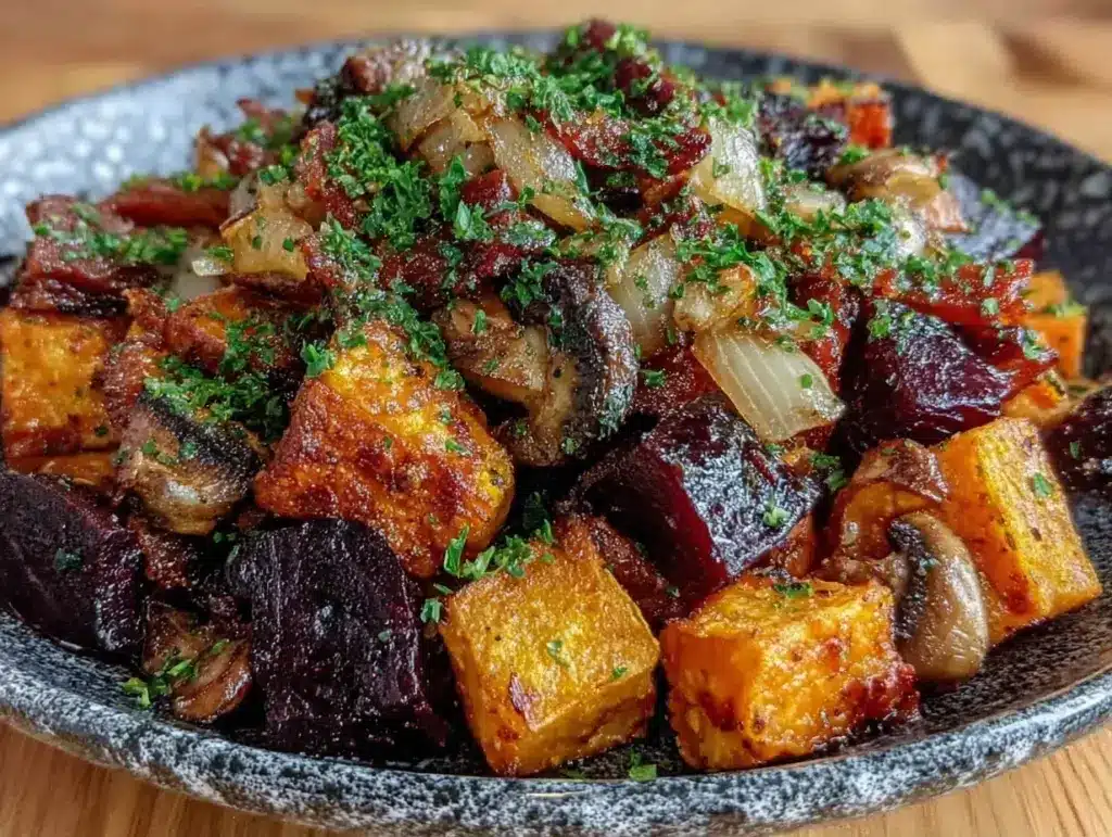 easy fall roasted root veggie hash - featured image