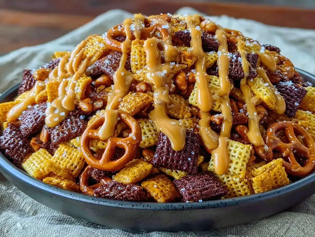 Easy Game Day Puppy Chow with Peanut Butter Drizzle: 5-Ingredient Self-Care Snack 4 easy game day puppy chow with peanut butter drizzle preparation steps
