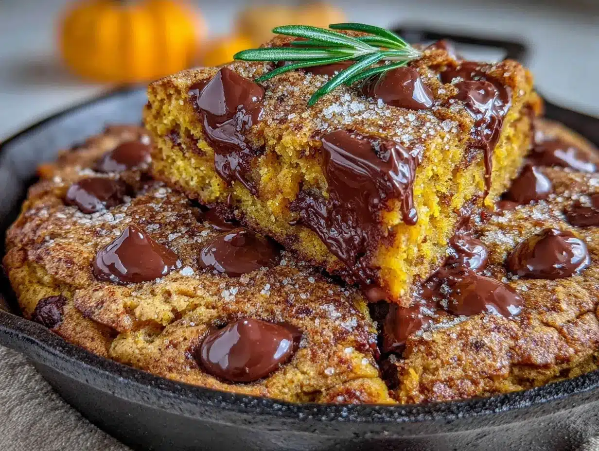 easy pumpkin chocolate skillet cookie preparation steps