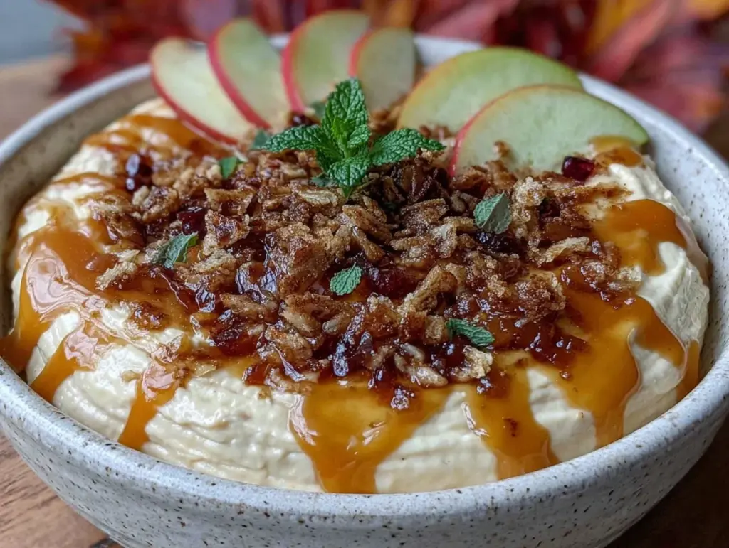 fall caramel apple cheesecake dip - featured image