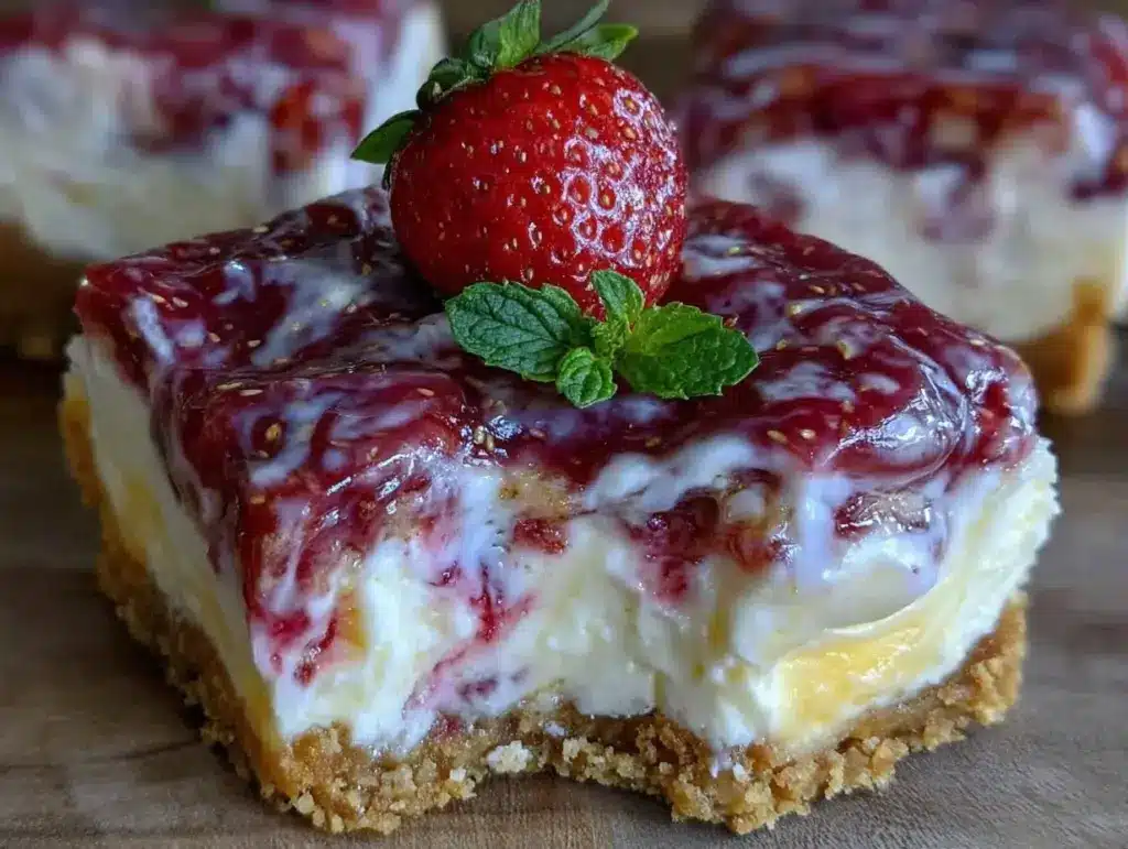 no-bake strawberry cheesecake bars - featured image