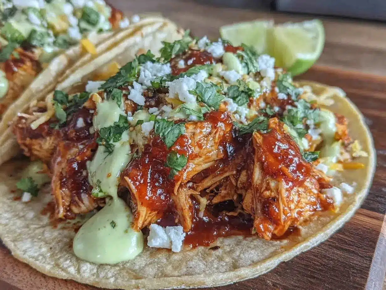 Easy Slow Cooker Salsa Chicken Tacos with Lime Crema 4 salsa chicken tacos preparation steps