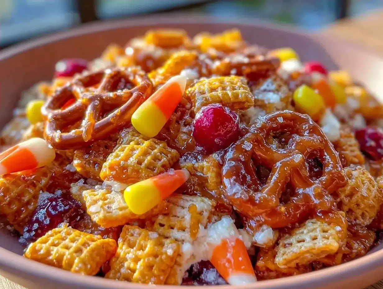 Fall Chex Mix: Best Seasonal Snack 4 Seasonal Fall Chex Mix with Caramel Drizzle preparation steps