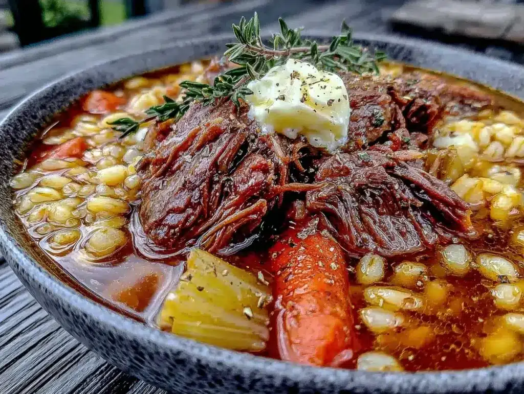 slow cooker beef and barley soup - featured image