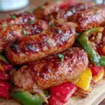 smoky grilled bratwurst with peppers - featured image