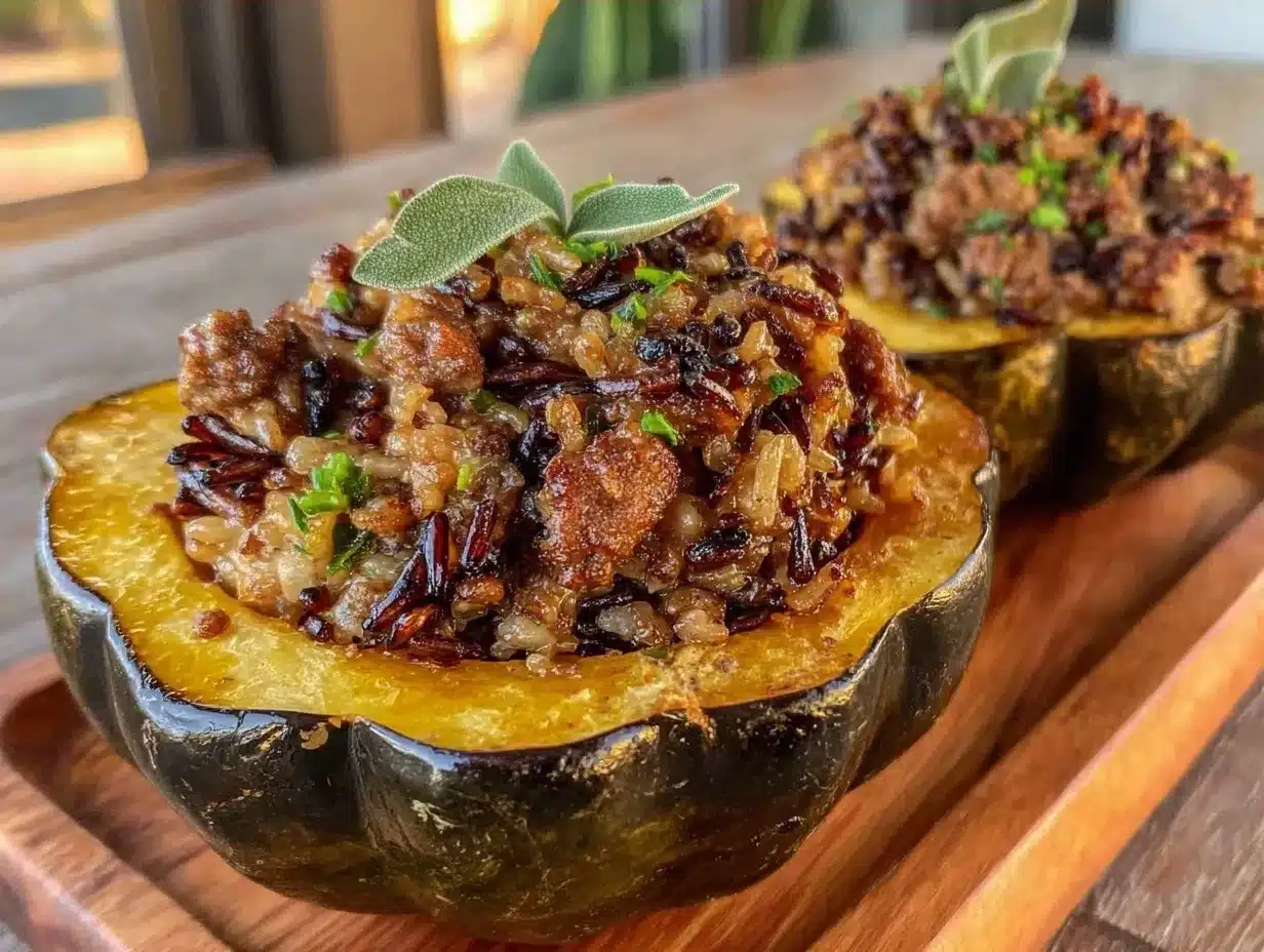 Cozy Fall Stuffed Acorn Squash with Sausage and Wild Rice: 15-Min Best Party Dish 4 stuffed acorn squash preparation steps