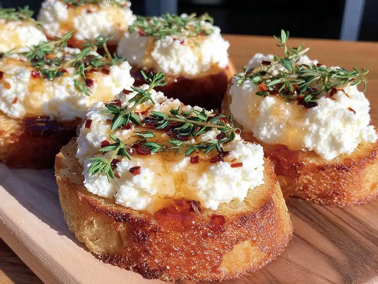 Whipped Ricotta Crostini: Gentle Self-Care Appetizer 4 Whipped Ricotta Crostini with Hot Honey preparation steps